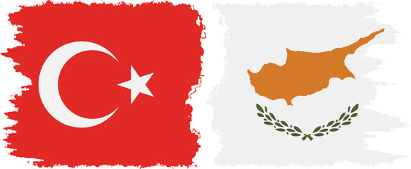 Cyprus and Turkey grunge flags connection vector