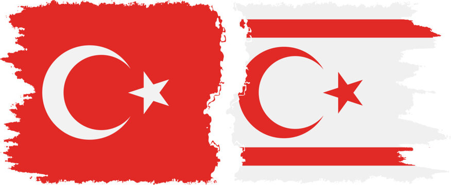 Turkish Republic of Northern Cyprus and Turkey grunge flags conne