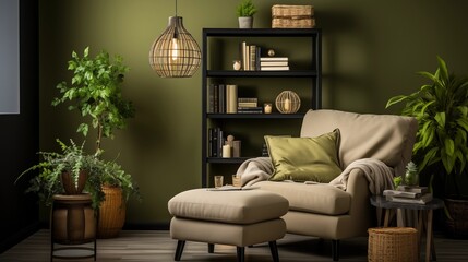 Olive Green and Tan Reading Nook