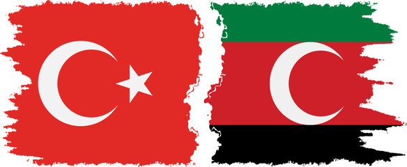 Darfur and Turkey grunge flags connection vector