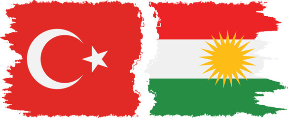 Kurdistan and Turkey grunge flags connection vector