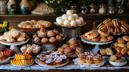 Portuguese Sweets Assortment on Vintage Table

