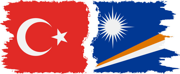 Marshall Islands and Turkey grunge flags connection vector
