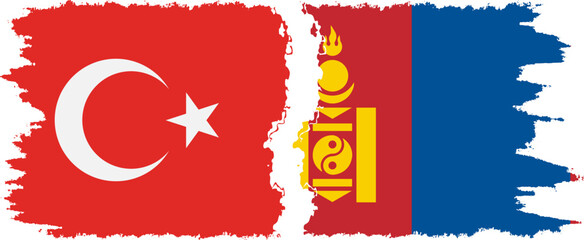 Mongolia and Turkey grunge flags connection vector