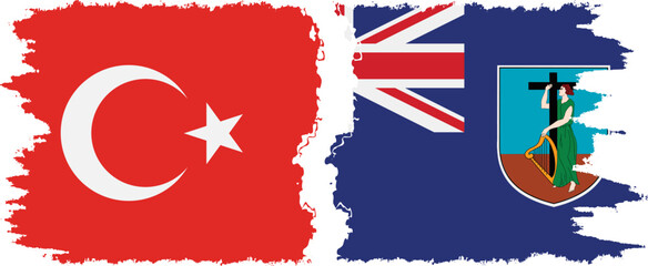 Montserrat and Turkey grunge flags connection vector