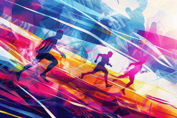 Dynamic abstract sports background with running men