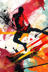 Dynamic abstract sports background with jumping sportsman