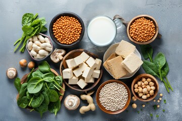 Top view of various kinds of vegan protein sources 