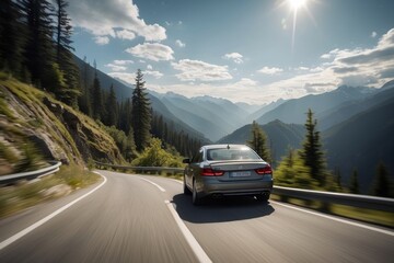 car driving down a winding road in the mountains