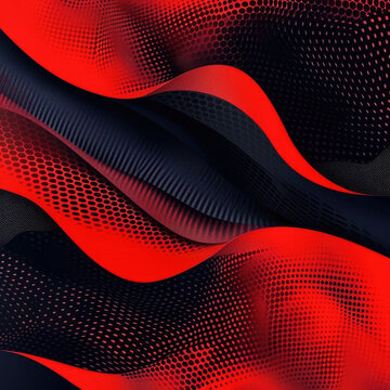 Wavy dynamic abstract background with dots  in black and red colors