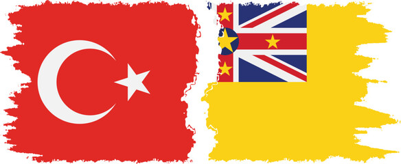 Niue and Turkey grunge flags connection vector