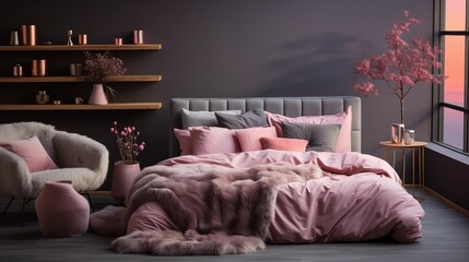 Pink Bedding on Gray Bed Frame