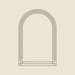 Boho frame arch vector illustration modern minimalistic retro aesthetic linear arc portal logo bohemian design element mystical geometric abstract border
