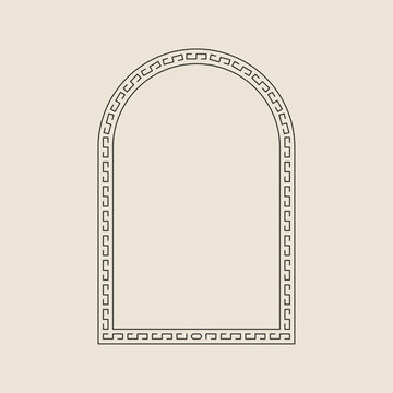 Boho frame arch vector illustration modern minimalistic retro aesthetic linear arc portal logo bohemian design element mystical geometric abstract border
