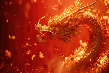 Chinese dragon, Chinese Spring Festival, red festive background