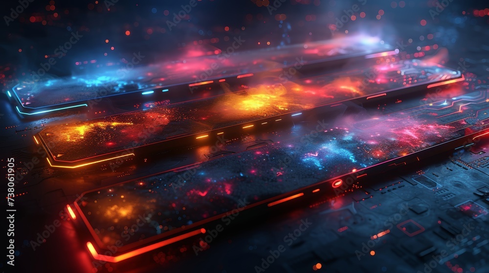 Aufkleber Various technology banners in a cyberpunk style. Abstract sci-fi text boxes. Futuristic hi-tech badges. Colorful glitchy backgrounds.