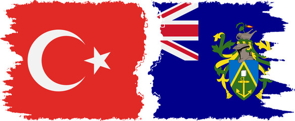 Pitcairn Islands and Turkey grunge flags connection vector