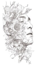 Fototapeta premium A drawing of a woman with flowers in her hair