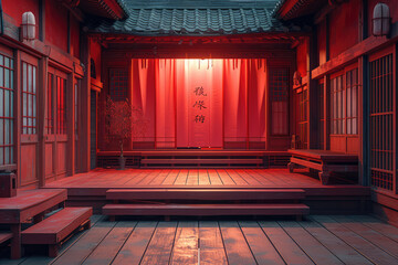 Japanese theater stage, 2d style , lightbox