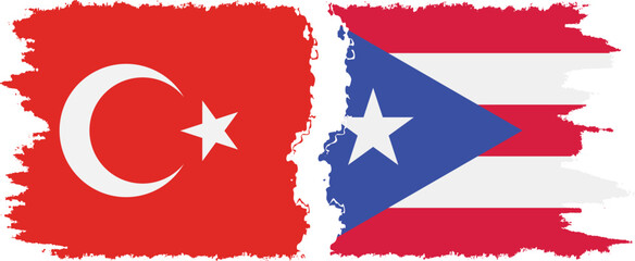 Puerto Rico and Turkey grunge flags connection vector