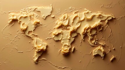 World map made of cheeese. All continents of the yellow world