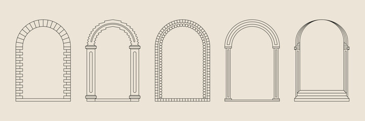 Boho frame arch vector illustration modern minimalistic retro aesthetic linear arc portal logo bohemian design element mystical geometric abstract border

