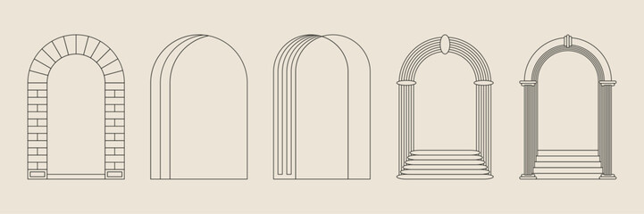 Boho frame arch vector illustration modern minimalistic retro aesthetic linear arc portal logo bohemian design element mystical geometric abstract border
