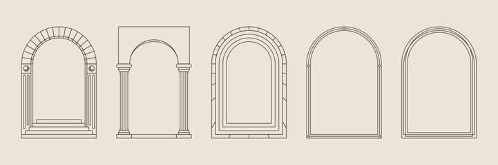 Boho frame arch vector illustration modern minimalistic retro aesthetic linear arc portal logo bohemian design element mystical geometric abstract border
