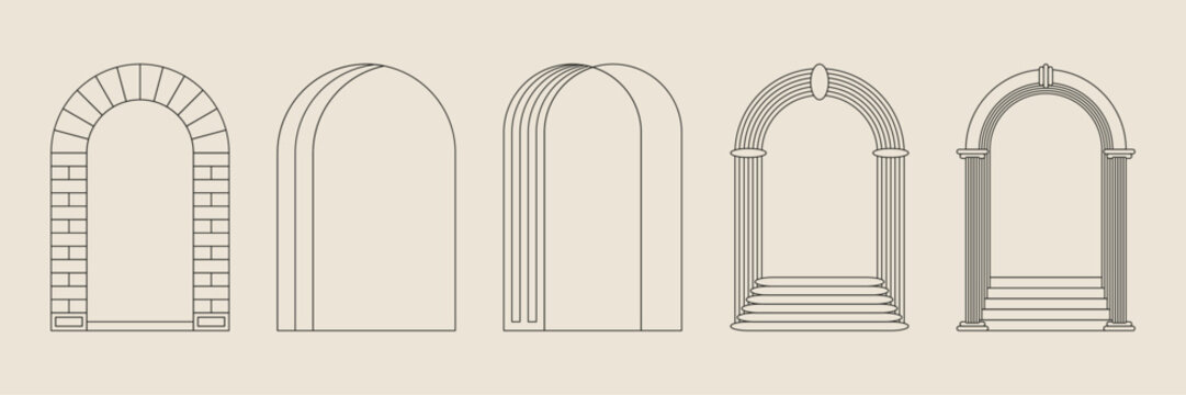 Boho frame arch vector illustration modern minimalistic retro aesthetic linear arc portal logo bohemian design element mystical geometric abstract border
