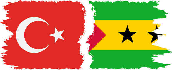 Sao Tome and Principe and Turkey grunge flags connection vector