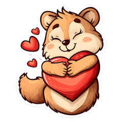 Animals hug love heart shape cartoon sticker style on transparent Background - Ai generated