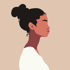 Dark skinned young girl without face, vector flat style, poster