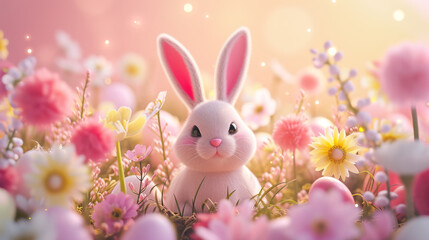 Easter happy background egg banner card holiday bunny greeting spring pattern rabbit. Design happy flower easter background poster basket isolated template 3d cute abstract decoration decor frame 