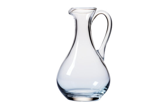Clear Glass Pitcher With Curved Handle. A photograph showcasing a transparent glass pitcher with a gracefully curved handle, perfect for serving drinks.
