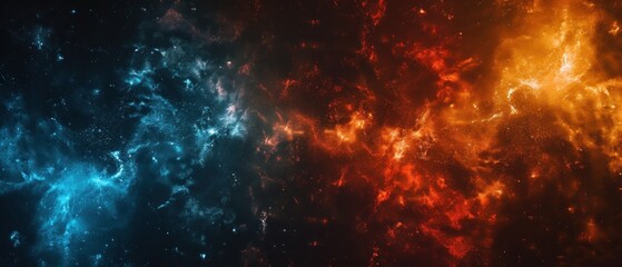 a close up of a space scene with a black background and a red and blue background and a yellow and blue background. - obrazy, fototapety, plakaty