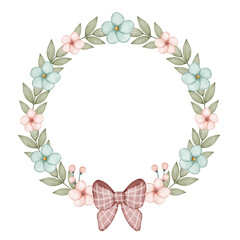Pink and blue flower wreath for springtime