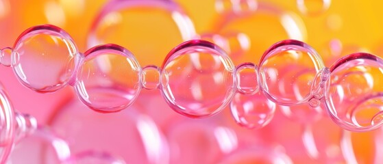 a group of bubbles sitting next to each other on top of a pink and yellow surface with a yellow background.
