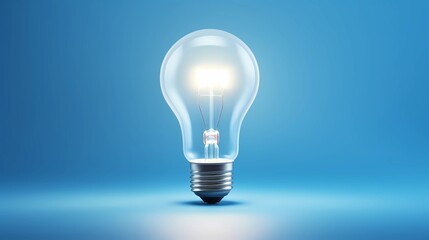 Glowing light bulb on blue background, Generative AI illustrations.