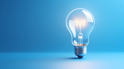 Glowing light bulb on blue background, idea concept, Generative AI illustrations.