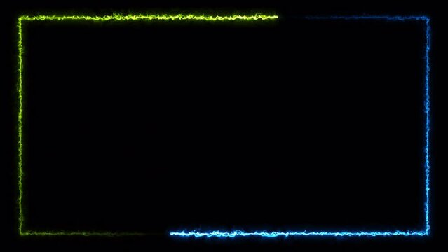 Abstract animated frame border with kryptonite effects in glowing blue and green colors, transparent background with alpha channel, copy space, concepts, ideas, 4k. 