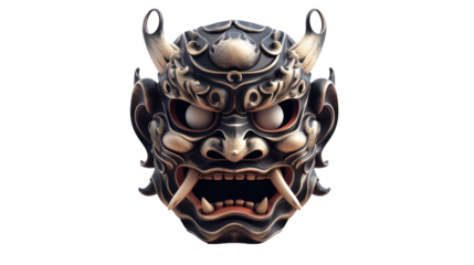 Isolated Realistic Yokai Mask On Transparent Background, Detailed Traditional Japanese Design. Concept for Yokai Clothing and Accessories
