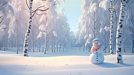 Fototapeta premium Romantic encounter between snowman and Christmas snowflakes