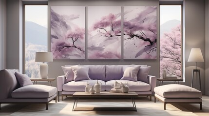 Silver Accent Wall with Purple Art