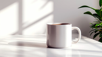 White mug for mock up. Nice interior minimalistic design with mug mock up for brand, logo or design.