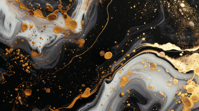 Gold abstract black marble background art paint pattern ink texture watercolor white fluid wall. Abstract liquid gold design luxury wallpaper nature black brush oil modern paper splash painting water.