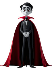 Cartoon Vampire with a Cape Isolated on Transparent or White Background, PNG