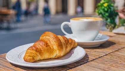cup of cappuccino and a croissant - 738068347