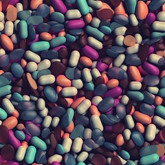 Seamless pattern with colorful medical tablets and pills.