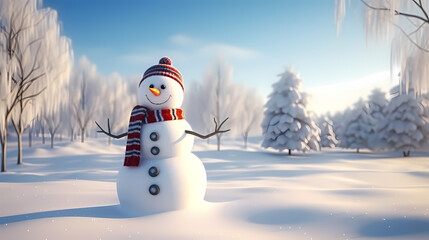 Obraz premium Romantic encounter between snowman and Christmas snowflakes