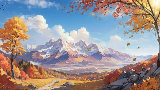 Let the warmth of autumn colors and the sunrise in the mountains envelop your screen in this seamless looping overlay 4k virtual video animation background